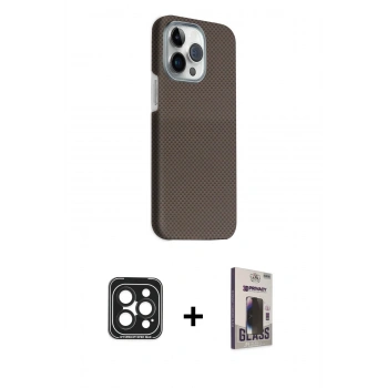 MARSİLYAN™- iPhone 15 Pro Max Kılıf Kozmos Klasik Prime - Siyah Bilvis Hayalet Cam Ekran Koruyucu + PVD Metal Kamera Lens - SH
