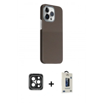 MARSİLYAN™- iPhone 15 Pro Max Kılıf Kozmos Klasik Prime - Siyah Bilvis Hayalet Cam Ekran Koruyucu + PVD Metal Kamera Lens - SH