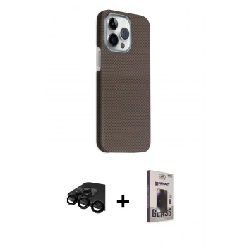 MARSİLYAN™- iPhone 15 Pro Max Kılıf Kozmos Klasik Prime - Siyah Bilvis Hayalet Cam Ekran Koruyucu + Raze Metal Kamera Lens - SH
