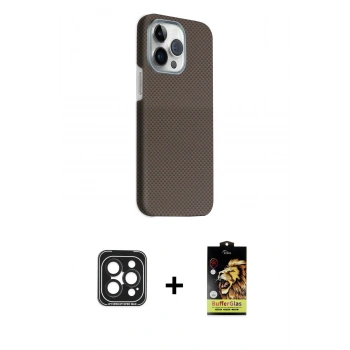 MARSİLYAN™- iPhone 15 Pro Max Kılıf Kozmos Klasik Prime - Siyah Buffer Cam Ekran Koruyucu + PVD Metal Kamera Lens - SH