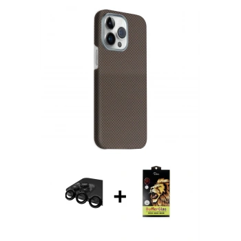 MARSİLYAN™- iPhone 15 Pro Max Kılıf Kozmos Klasik Prime - Siyah Buffer Cam Ekran Koruyucu + Raze Metal Kamera Lens - SH