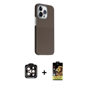 MARSİLYAN™- iPhone 15 Pro Max Kılıf Kozmos Klasik Prime - Siyah Buffer Cam Ekran Koruyucu + PVD Metal Kamera Lens - TU