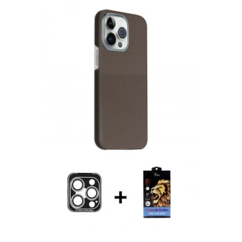 MARSİLYAN™- iPhone 15 Pro Max Kılıf Kozmos Klasik Prime - Siyah Buffer Hayalet Cam Ekran Koruyucu + PVD Metal Kamera Lens - GS