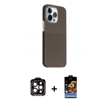 MARSİLYAN™- iPhone 15 Pro Max Kılıf Kozmos Klasik Prime - Siyah Buffer Hayalet Cam Ekran Koruyucu + PVD Metal Kamera Lens - TU