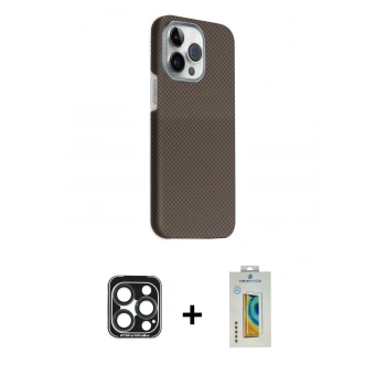 MARSİLYAN™- iPhone 15 Pro Max Kılıf Kozmos Klasik Prime - Siyah Polymer Nano Ekran Koruyucu + PVD Metal Kamera Lens - LT