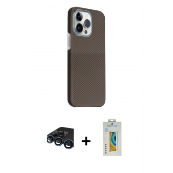 MARSİLYAN™- iPhone 15 Pro Max Kılıf Kozmos Klasik Prime - Siyah Polymer Nano Ekran Koruyucu + Raze Metal Kamera Lens - LT