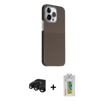 MARSİLYAN™- iPhone 15 Pro Max Kılıf Kozmos Klasik Prime - Siyah Polymer Nano Ekran Koruyucu + Raze Metal Kamera Lens - SH