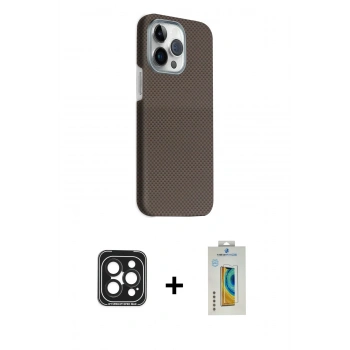 MARSİLYAN™- iPhone 15 Pro Max Kılıf Kozmos Klasik Prime - Siyah Polymer Nano Ekran Koruyucu + PVD Metal Kamera Lens - SH