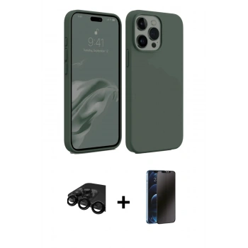 MARSİLYAN™- iPhone 15 Pro Max Kılıf Kozmos Yansıma Özel Seri - Siyah 3D Antistatik Hayalet Cam Ekran Koruyucu + Raze Metal Kamera Lens - SH