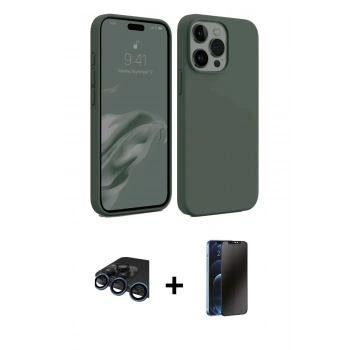 MARSİLYAN™- iPhone 15 Pro Max Kılıf Kozmos Yansıma Özel Seri - Siyah 3D Antistatik Hayalet Cam Ekran Koruyucu + Raze Metal Kamera Lens - LT