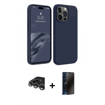 MARSİLYAN™- iPhone 15 Pro Max Kılıf Kozmos Yansıma Özel Seri - Siyah 3D Antistatik Hayalet Cam Ekran Koruyucu + Raze Metal Kamera Lens - GS