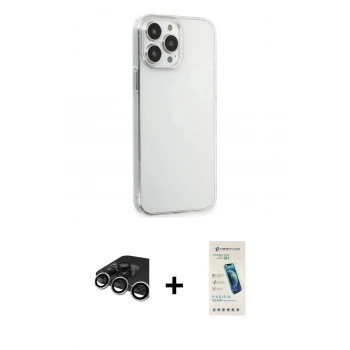 MARSİLYAN™- iPhone 15 Pro Max Kılıf Kutup Doku Koleksiyonu - Şeffaf Pasifik Cam Ekran Koruyucu + Raze Metal Kamera Lens - GS