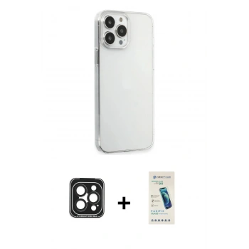 MARSİLYAN™- iPhone 15 Pro Max Kılıf Kutup Doku Koleksiyonu - Şeffaf Pasifik Cam Ekran Koruyucu + PVD Metal Kamera Lens - SH