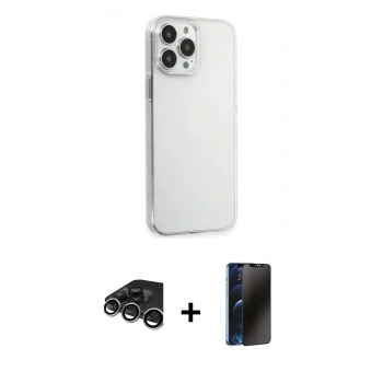 MARSİLYAN™- iPhone 15 Pro Max Kılıf Kutup Doku Koleksiyonu - Siyah 3D Antistatik Hayalet Cam Ekran Koruyucu + Raze Metal Kamera Lens - GS