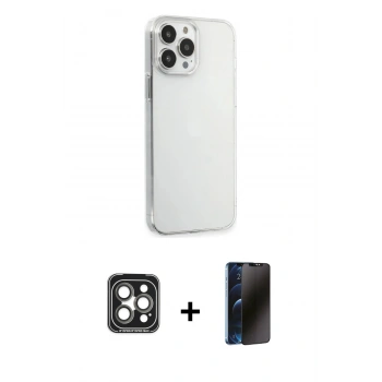 MARSİLYAN™- iPhone 15 Pro Max Kılıf Kutup Doku Koleksiyonu - Siyah 3D Antistatik Hayalet Cam Ekran Koruyucu + PVD Metal Kamera Lens - GI
