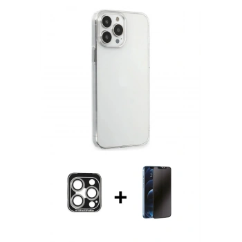 MARSİLYAN™- iPhone 15 Pro Max Kılıf Kutup Doku Koleksiyonu - Siyah 3D Antistatik Hayalet Cam Ekran Koruyucu + PVD Metal Kamera Lens - GS