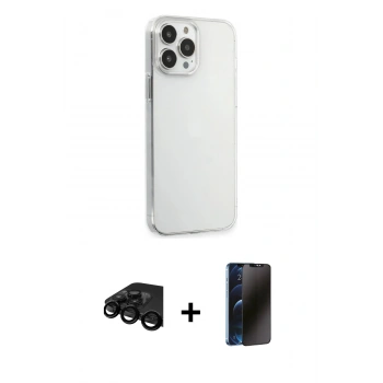 MARSİLYAN™- iPhone 15 Pro Max Kılıf Kutup Doku Koleksiyonu - Siyah 3D Antistatik Hayalet Cam Ekran Koruyucu + Raze Metal Kamera Lens - SH