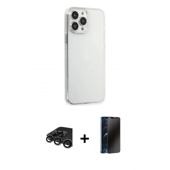 MARSİLYAN™- iPhone 15 Pro Max Kılıf Kutup Doku Koleksiyonu - Siyah 3D Antistatik Hayalet Cam Ekran Koruyucu + Raze Metal Kamera Lens - TMGI