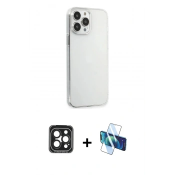 MARSİLYAN™- iPhone 15 Pro Max Kılıf Kutup Doku Koleksiyonu - Siyah 3D Antistatik Seramik Nano Ekran Koruyucu + PVD Metal Kamera Lens - SH