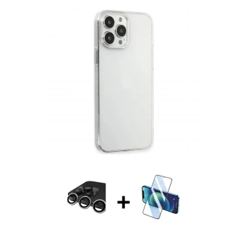 MARSİLYAN™- iPhone 15 Pro Max Kılıf Kutup Doku Koleksiyonu - Siyah 3D Antistatik Seramik Nano Ekran Koruyucu + Raze Metal Kamera Lens - GS