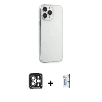 MARSİLYAN™- iPhone 15 Pro Max Kılıf Kutup Doku Koleksiyonu - Siyah Bilvis 0.18mm Plus Cam Ekran Koruyucu + PVD Metal Kamera Lens - GI
