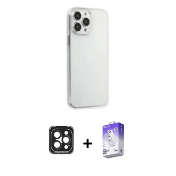 MARSİLYAN™- iPhone 15 Pro Max Kılıf Kutup Doku Koleksiyonu - Siyah Bilvis 5in1 3D Magic Cam Ekran Koruyucu + PVD Metal Kamera Lens - SH