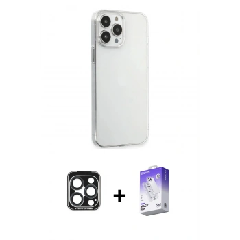MARSİLYAN™- iPhone 15 Pro Max Kılıf Kutup Doku Koleksiyonu - Siyah Bilvis 5in1 3D Magic Cam Ekran Koruyucu + PVD Metal Kamera Lens - LT