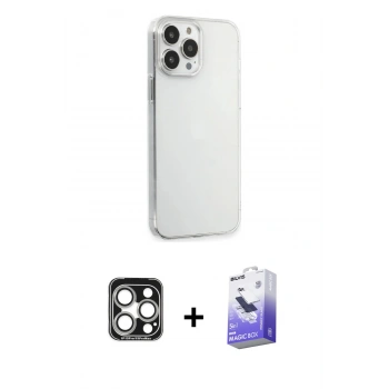 MARSİLYAN™- iPhone 15 Pro Max Kılıf Kutup Doku Koleksiyonu - Siyah Bilvis 5in1 5D Magic Hayalet Cam Ekran Koruyucu + PVD Metal Kamera Lens - GS