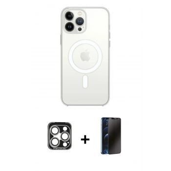 MARSİLYAN™- iPhone 15 Pro Max Kılıf Kutup Klasik Serisi - Siyah 3D Antistatik Hayalet Cam Ekran Koruyucu + PVD Metal Kamera Lens - GS