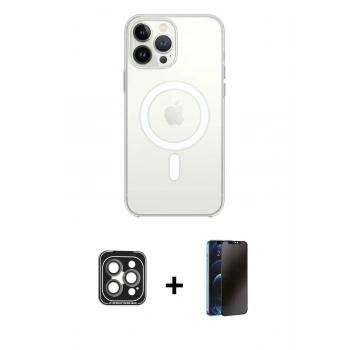 MARSİLYAN™- iPhone 15 Pro Max Kılıf Kutup Klasik Serisi - Siyah 3D Antistatik Hayalet Cam Ekran Koruyucu + PVD Metal Kamera Lens - GI