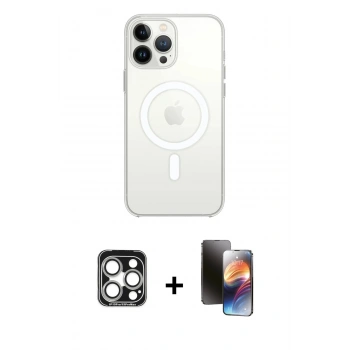 MARSİLYAN™- iPhone 15 Pro Max Kılıf Kutup Klasik Serisi - Siyah 3D Antistatik Mat Seramik Nano Ekran Koruyucu + PVD Metal Kamera Lens - GS