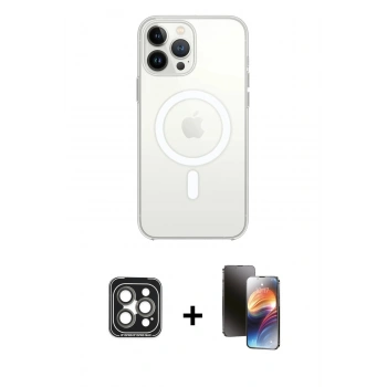 MARSİLYAN™- iPhone 15 Pro Max Kılıf Kutup Klasik Serisi - Siyah 3D Antistatik Mat Seramik Nano Ekran Koruyucu + PVD Metal Kamera Lens - GI