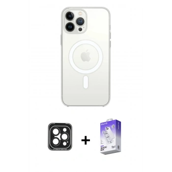 MARSİLYAN™- iPhone 15 Pro Max Kılıf Kutup Klasik Serisi - Siyah Bilvis 5in1 3D Magic Cam Ekran Koruyucu + PVD Metal Kamera Lens - SH
