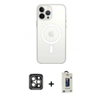 MARSİLYAN™- iPhone 15 Pro Max Kılıf Kutup Klasik Serisi - Siyah Bilvis Hayalet Cam Ekran Koruyucu + PVD Metal Kamera Lens - GI