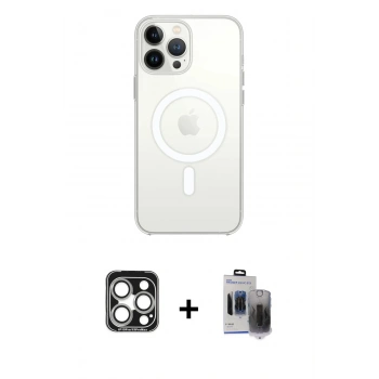 MARSİLYAN™- iPhone 15 Pro Max Kılıf Kutup Klasik Serisi - Siyah Vanessa Magic Hayalet Cam + PVD Metal Kamera Lens - GS