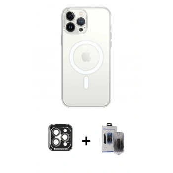 MARSİLYAN™- iPhone 15 Pro Max Kılıf Kutup Klasik Serisi - Siyah Vanessa Magic Hayalet Cam + PVD Metal Kamera Lens - GI
