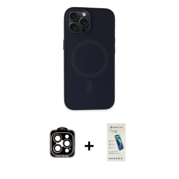 MARSİLYAN™- iPhone 15 Pro Max Kılıf Kutup Serisi - Şeffaf Pasifik Cam Ekran Koruyucu + PVD Metal Kamera Lens - TU