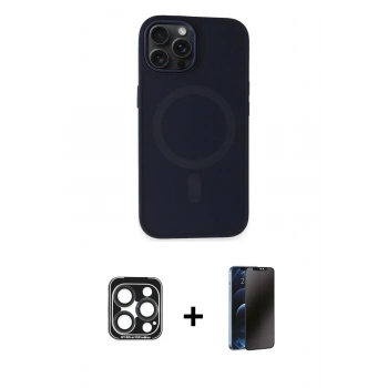 MARSİLYAN™- iPhone 15 Pro Max Kılıf Kutup Serisi - Siyah 3D Antistatik Hayalet Cam Ekran Koruyucu + PVD Metal Kamera Lens - LT