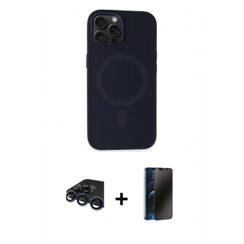 MARSİLYAN™- iPhone 15 Pro Max Kılıf Kutup Serisi - Siyah 3D Antistatik Hayalet Cam Ekran Koruyucu + Raze Metal Kamera Lens - LT