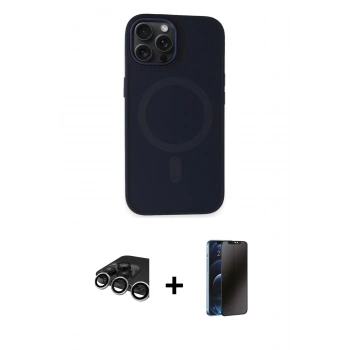 MARSİLYAN™- iPhone 15 Pro Max Kılıf Kutup Serisi - Siyah 3D Antistatik Hayalet Cam Ekran Koruyucu + Raze Metal Kamera Lens - GS