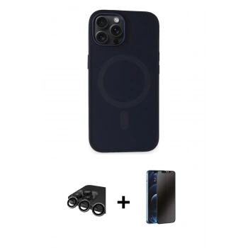 MARSİLYAN™- iPhone 15 Pro Max Kılıf Kutup Serisi - Siyah 3D Antistatik Hayalet Cam Ekran Koruyucu + Raze Metal Kamera Lens - TMGI