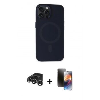 MARSİLYAN™- iPhone 15 Pro Max Kılıf Kutup Serisi - Siyah 3D Antistatik Mat Seramik Nano Ekran Koruyucu + Raze Metal Kamera Lens - GS