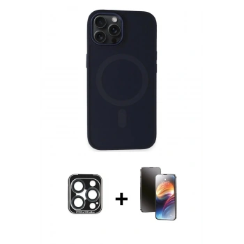 MARSİLYAN™- iPhone 15 Pro Max Kılıf Kutup Serisi - Siyah 3D Antistatik Mat Seramik Nano Ekran Koruyucu + PVD Metal Kamera Lens - LT