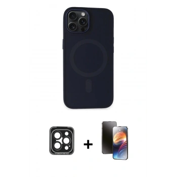 MARSİLYAN™- iPhone 15 Pro Max Kılıf Kutup Serisi - Siyah 3D Antistatik Mat Seramik Nano Ekran Koruyucu + PVD Metal Kamera Lens - SH