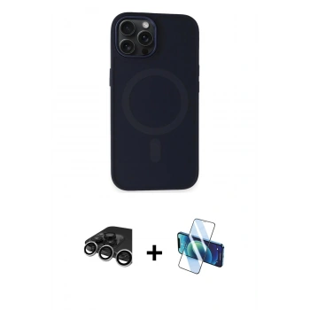 MARSİLYAN™- iPhone 15 Pro Max Kılıf Kutup Serisi - Siyah 3D Antistatik Seramik Nano Ekran Koruyucu + Raze Metal Kamera Lens - GS
