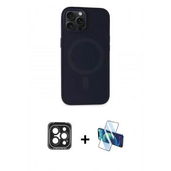 MARSİLYAN™- iPhone 15 Pro Max Kılıf Kutup Serisi - Siyah 3D Antistatik Seramik Nano Ekran Koruyucu + PVD Metal Kamera Lens - SH