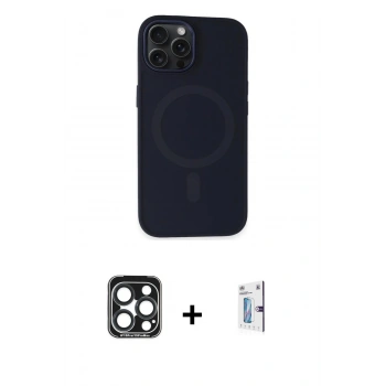 MARSİLYAN™- iPhone 15 Pro Max Kılıf Kutup Serisi - Siyah Bilvis 0.18mm Plus Cam Ekran Koruyucu + PVD Metal Kamera Lens - LT