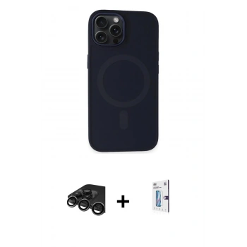 MARSİLYAN™- iPhone 15 Pro Max Kılıf Kutup Serisi - Siyah Bilvis 0.18mm Plus Cam Ekran Koruyucu + Raze Metal Kamera Lens - TMGI