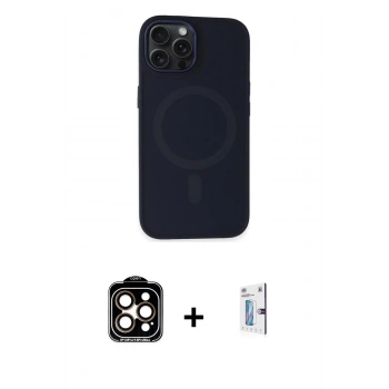 MARSİLYAN™- iPhone 15 Pro Max Kılıf Kutup Serisi - Siyah Bilvis 0.18mm Plus Cam Ekran Koruyucu + PVD Metal Kamera Lens - TU