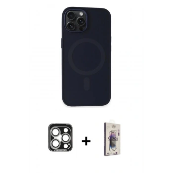 MARSİLYAN™- iPhone 15 Pro Max Kılıf Kutup Serisi - Siyah Bilvis 3D Cam Ekran Koruyucu + PVD Metal Kamera Lens - GS